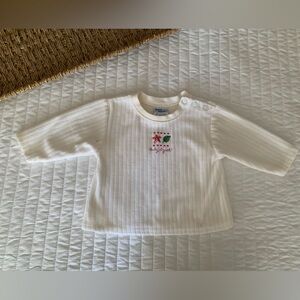 VTG Baby B'gosh Velour Shirt 90s Rib Embroidery Cream Red Green Girls 6 - 9 Mos